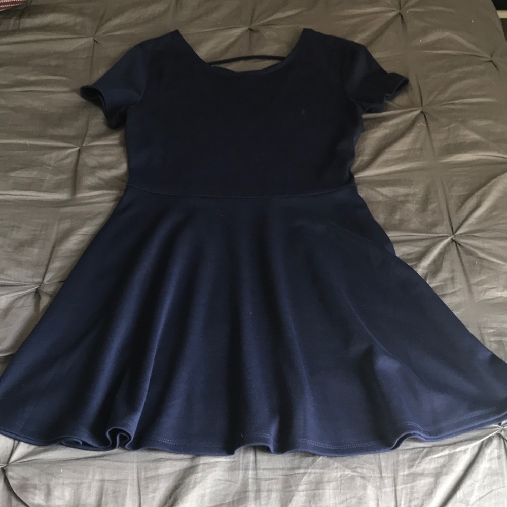 Navy A-line Dress with open back
